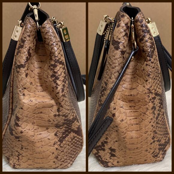 COACH Brown Snakeskin Embossed Leather MINETTA Satchel w/Long Strap F35271 - Picture 5 of 16